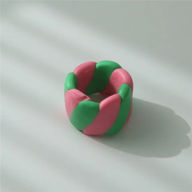 Bohemia Colorful Stripe Geometric Wide Rings for Women