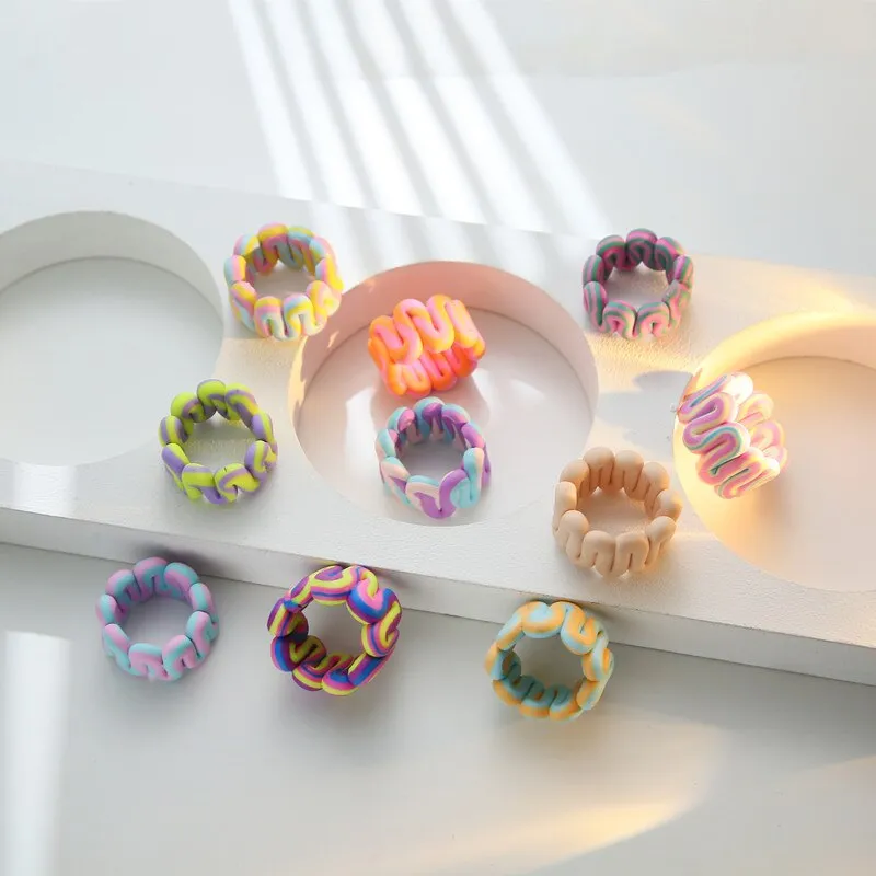 Bohemia Colorful Stripe Geometric Wide Rings for Women