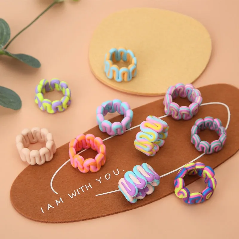 Bohemia Colorful Stripe Geometric Wide Rings for Women