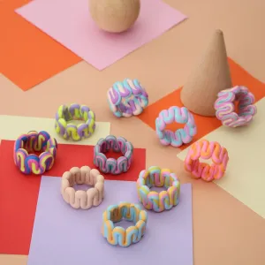 Bohemia Colorful Stripe Geometric Wide Rings for Women