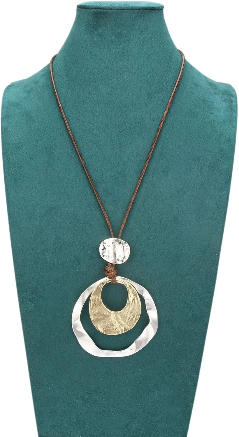 Boho Necklaces for Women Chunky Circle Necklace Layered Boho Circle Leather Choker Necklace Long Vintage Necklaces Bohemian Jewlery Gifts