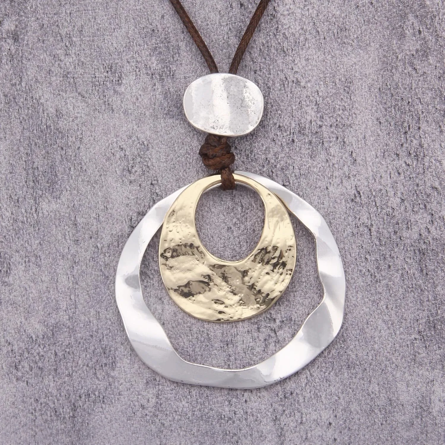 Boho Necklaces for Women Chunky Circle Necklace Layered Boho Circle Leather Choker Necklace Long Vintage Necklaces Bohemian Jewlery Gifts