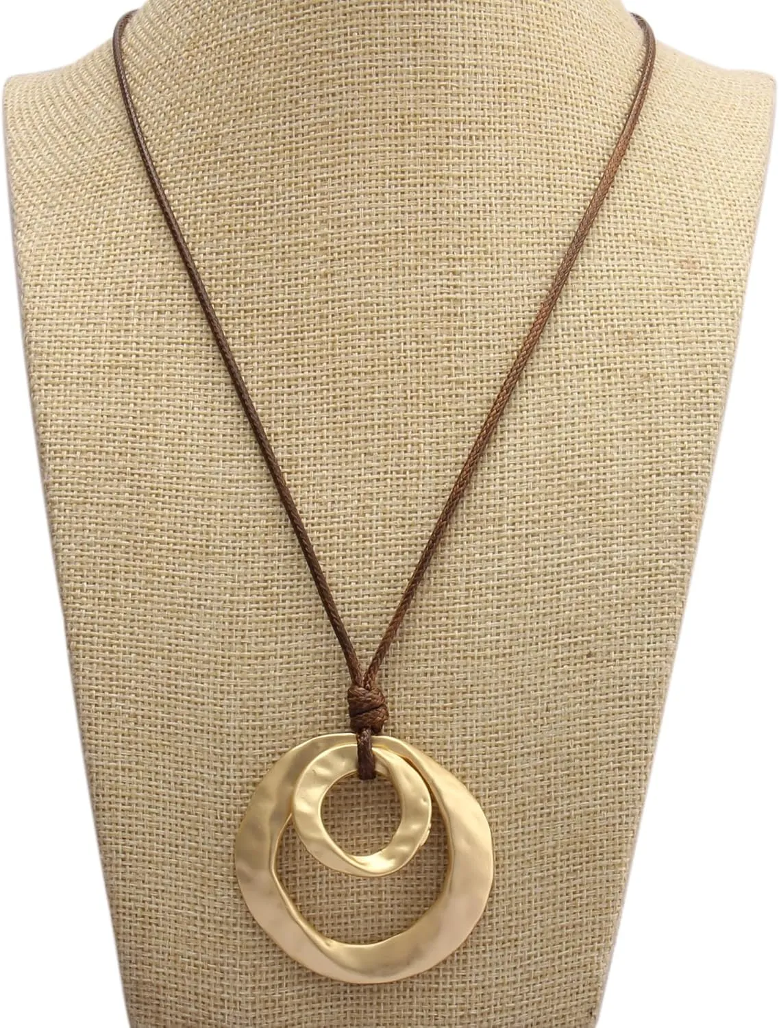 Boho Necklaces for Women Chunky Circle Necklace Layered Boho Circle Leather Choker Necklace Long Vintage Necklaces Bohemian Jewlery Gifts