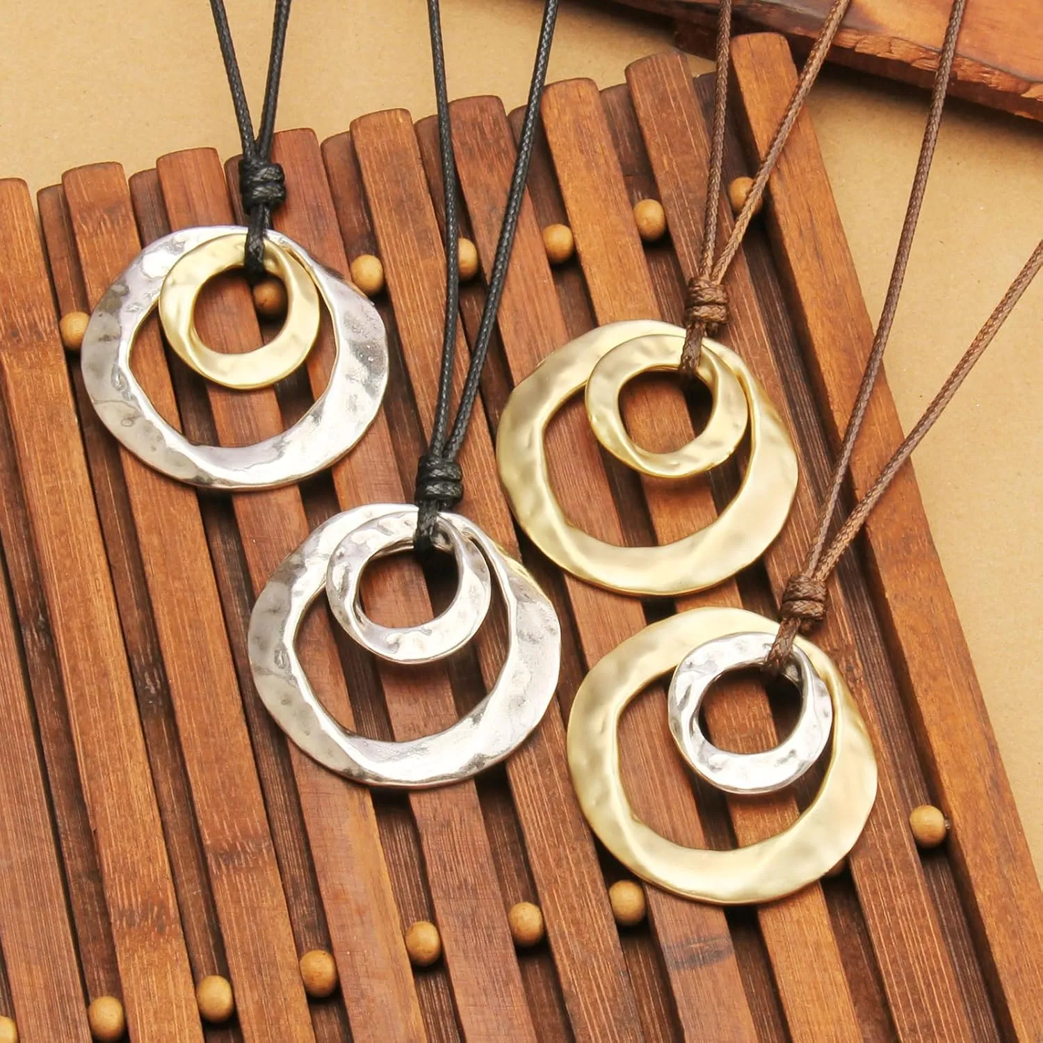 Boho Necklaces for Women Chunky Circle Necklace Layered Boho Circle Leather Choker Necklace Long Vintage Necklaces Bohemian Jewlery Gifts