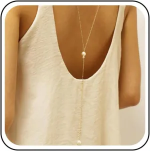 Boho Pearl Backdrop Necklace Gold Pearl Back Necklaces Vintage Back Chain Drop Necklaces Wedding Pearls Body Chain Jewelry for Women