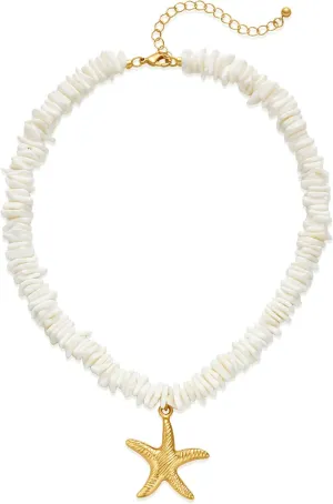 Boho Shell Necklaces for Women White Puka Chip Shell Necklaces Summer Bead Necklace Ocean Necklace