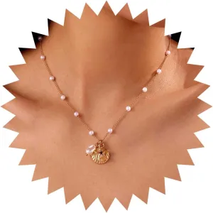 Boho Shell Pearl Pendant Necklace Gold Starfish Pearl Necklaces Vintage Seashell Cowrie Choker Necklace Adjustable Starfish Cowrie Chain Necklaces Jewelry for Women