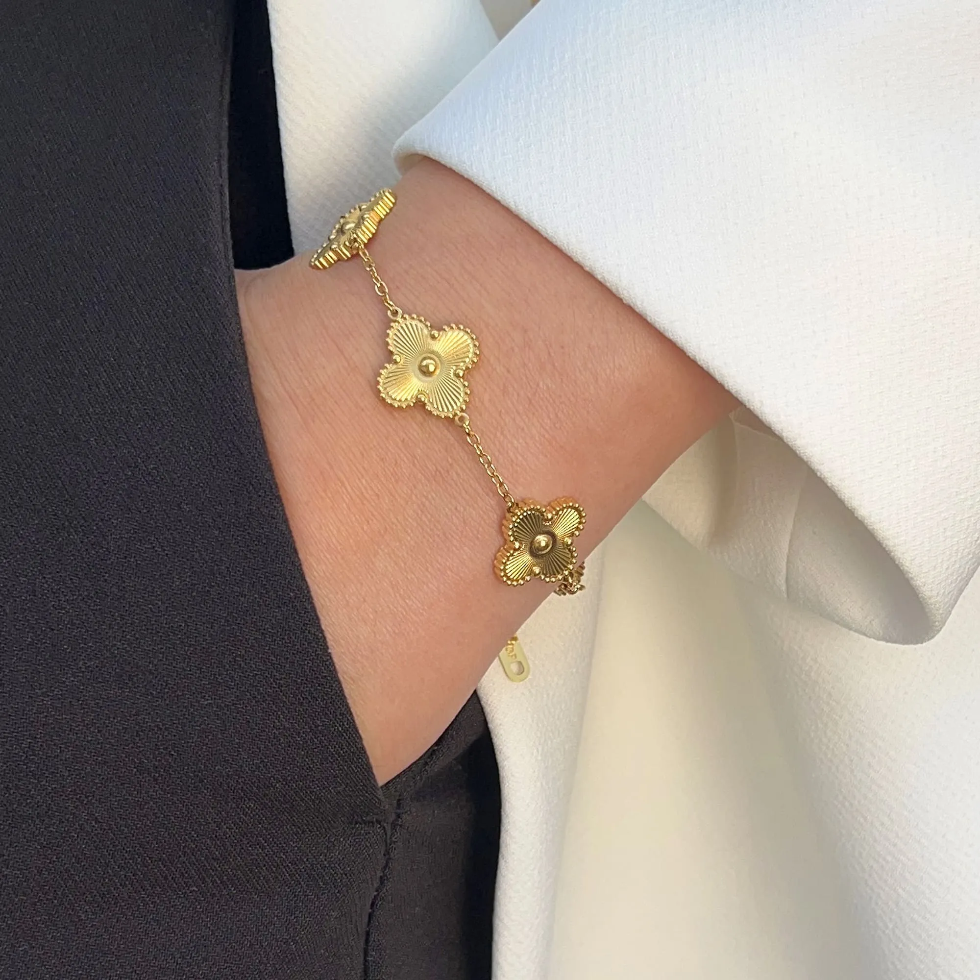 Boxed Golden Clover Bracelet and Earrings Set