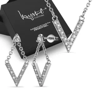 Boxed Luxury V Shaped White Gold Set Embellished with SWAROVSKI® Crystals