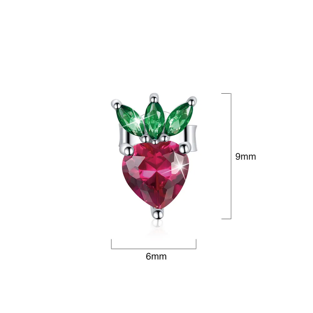 Boxed Solid 925 Signature Silver Cubic Zirconia Strawberry Earrings and Ring Set