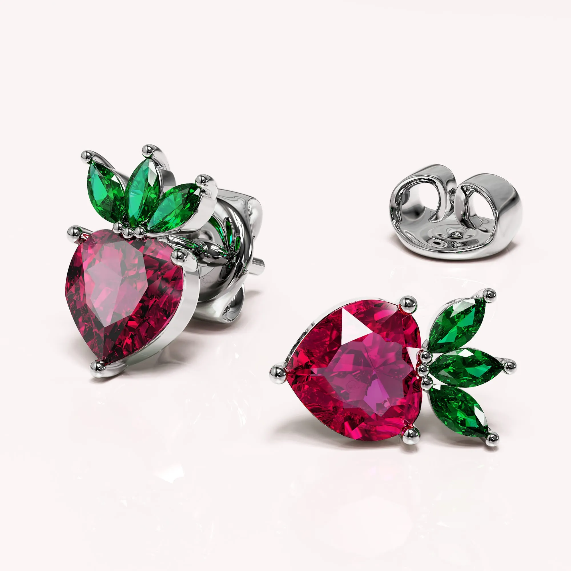 Boxed Solid 925 Signature Silver Cubic Zirconia Strawberry Earrings and Ring Set