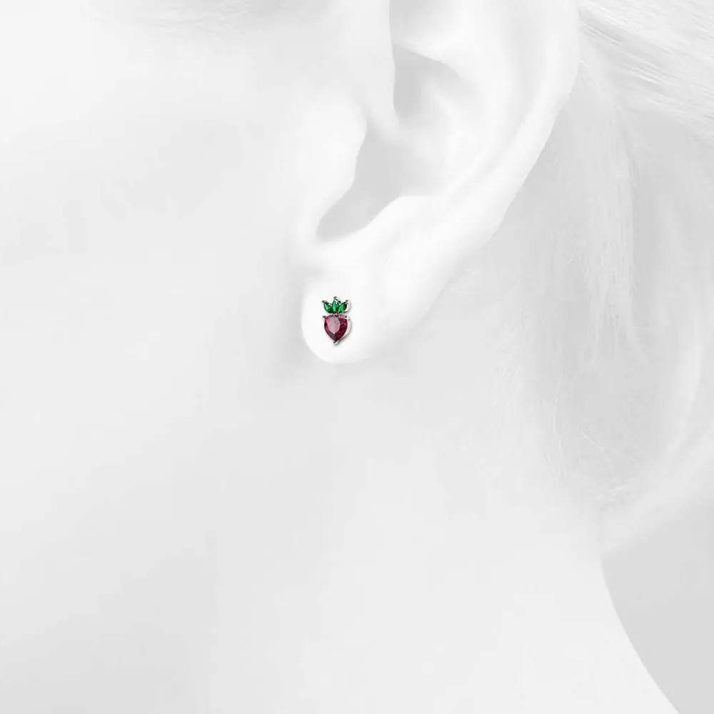 Boxed Solid 925 Signature Silver Cubic Zirconia Strawberry Earrings and Ring Set