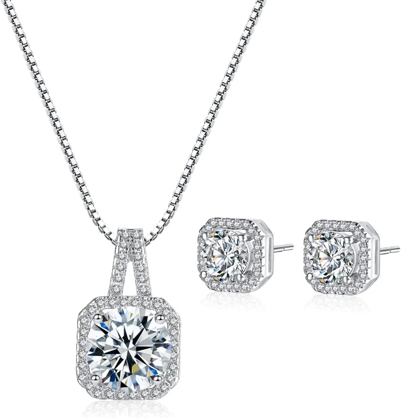 Bride Silver Bridal Necklace Earrings Set Crystal Wedding Jewelry Set Rhinestone Choker Necklace for Women (Silver Plated Copper Earrings Necklace Set Women)