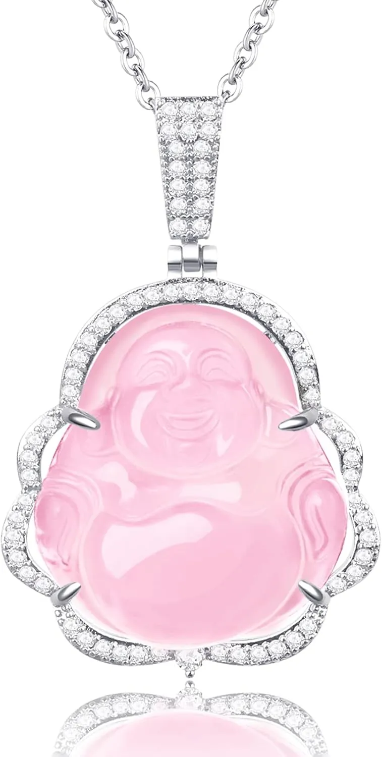 Buddha Necklace Green Jade Laughing Buddha 18K Gold Plated Chain Buddah Necklaces for Women Men Moms Gifts Luxury Jewelry Gifts for Her Him
