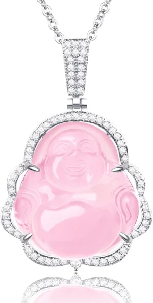 Buddha Necklace Green Jade Laughing Buddha 18K Gold Plated Chain Buddah Necklaces for Women Men Moms Gifts Luxury Jewelry Gifts for Her Him