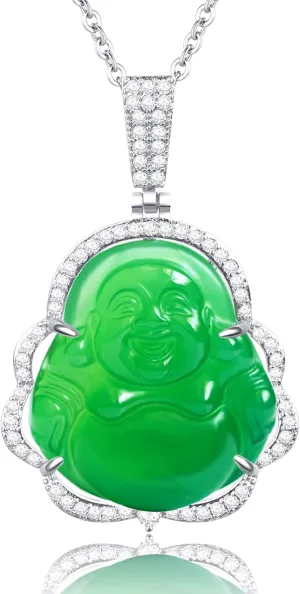 Buddha Necklace Green Jade Laughing Buddha 18K Gold Plated Chain Buddah Necklaces for Women Men Moms Gifts Luxury Jewelry Gifts for Her Him