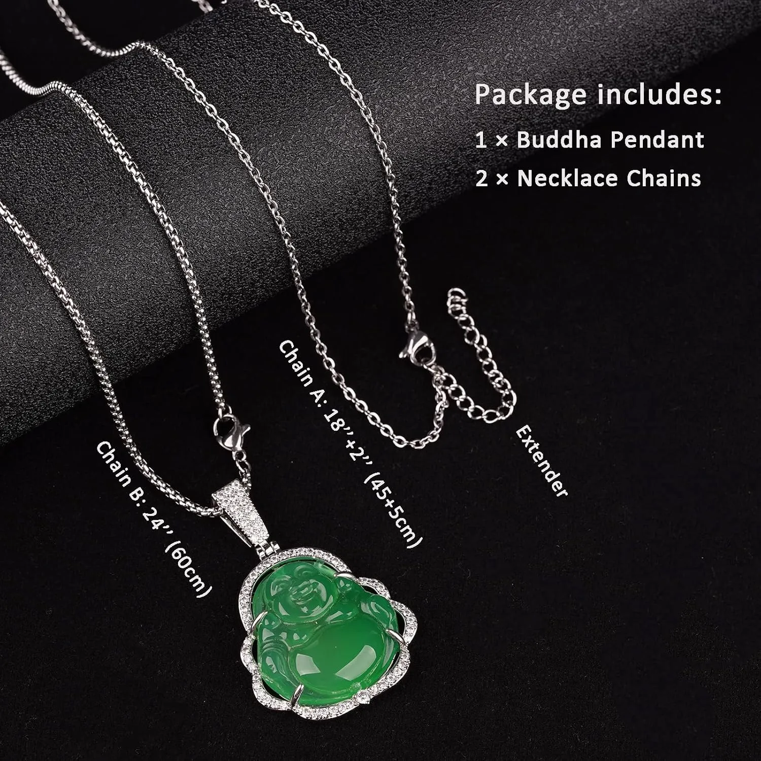 Buddha Necklace Green Jade Laughing Buddha 18K Gold Plated Chain Buddah Necklaces for Women Men Moms Gifts Luxury Jewelry Gifts for Her Him