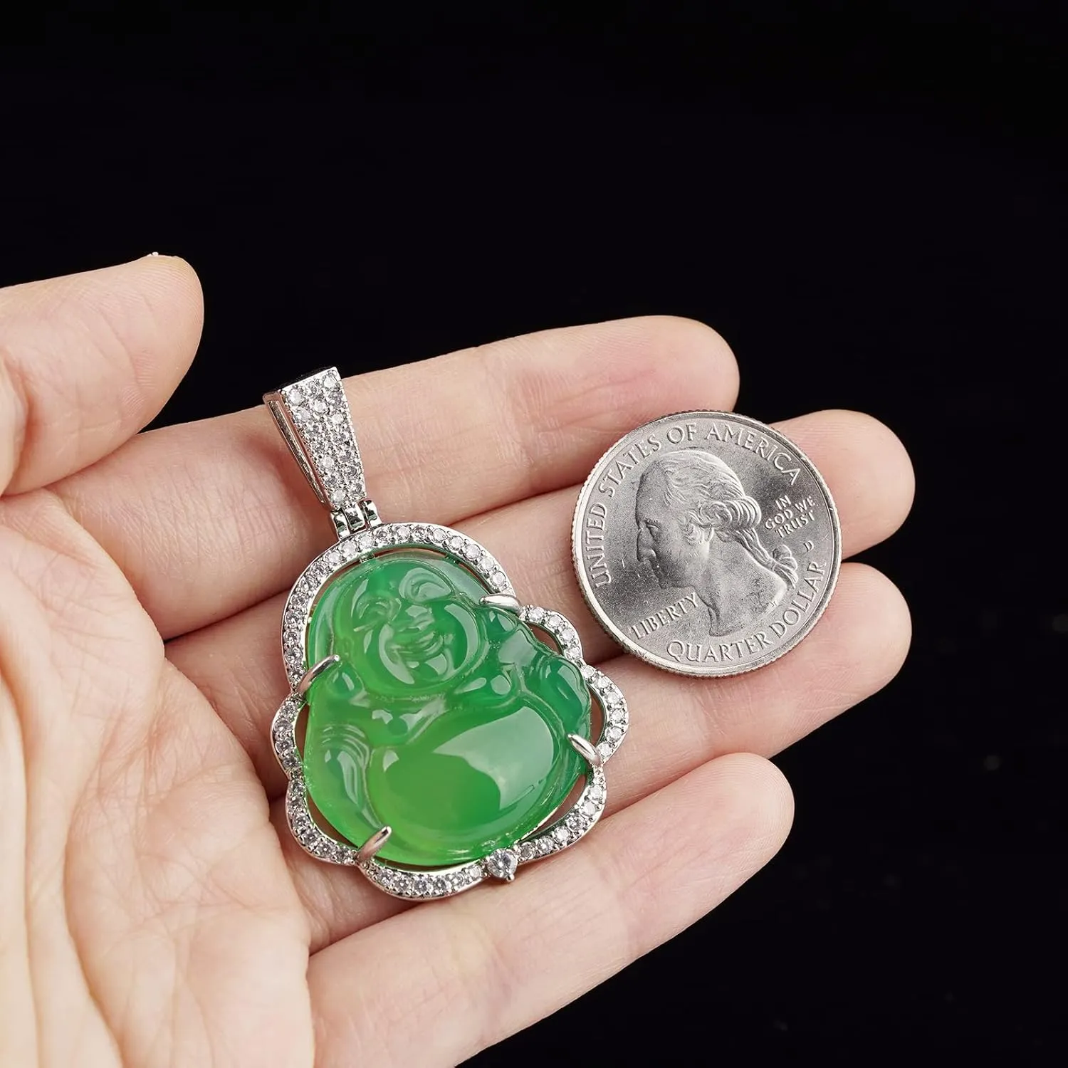 Buddha Necklace Green Jade Laughing Buddha 18K Gold Plated Chain Buddah Necklaces for Women Men Moms Gifts Luxury Jewelry Gifts for Her Him