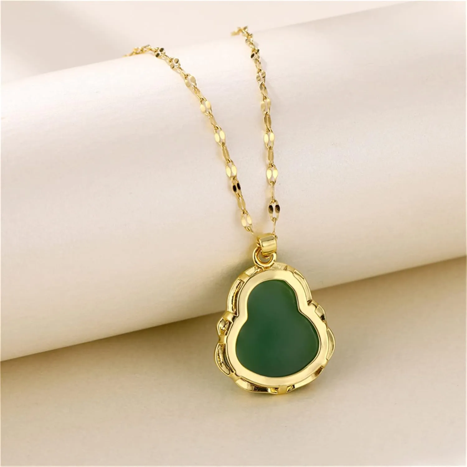 Buddha Necklace, Lucky Laughing Buddha Pendant Necklaces Green/White Jade Buddha Necklace with 18K Gold Plated Chain Jewelry for Women Men