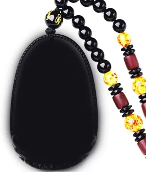 Buddha Pendant Necklace Bodhisattva Amulet Talisman Made of Obsidian Gemstone Men or Women