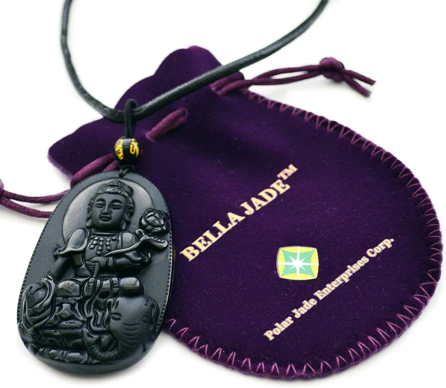 Buddha Pendant Necklace Bodhisattva Amulet Talisman Made of Obsidian Gemstone