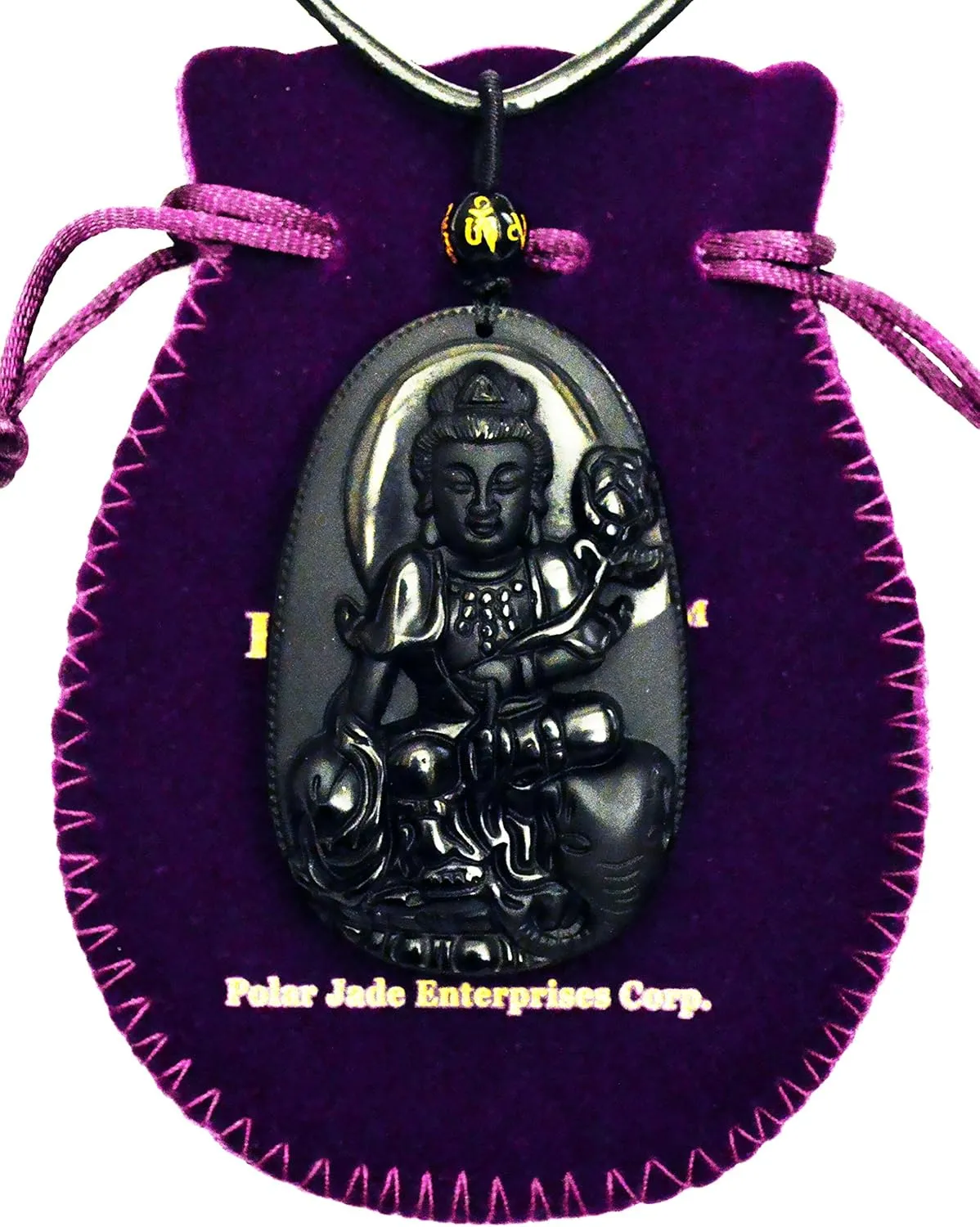 Buddha Pendant Necklace Bodhisattva Amulet Talisman Made of Obsidian Gemstone
