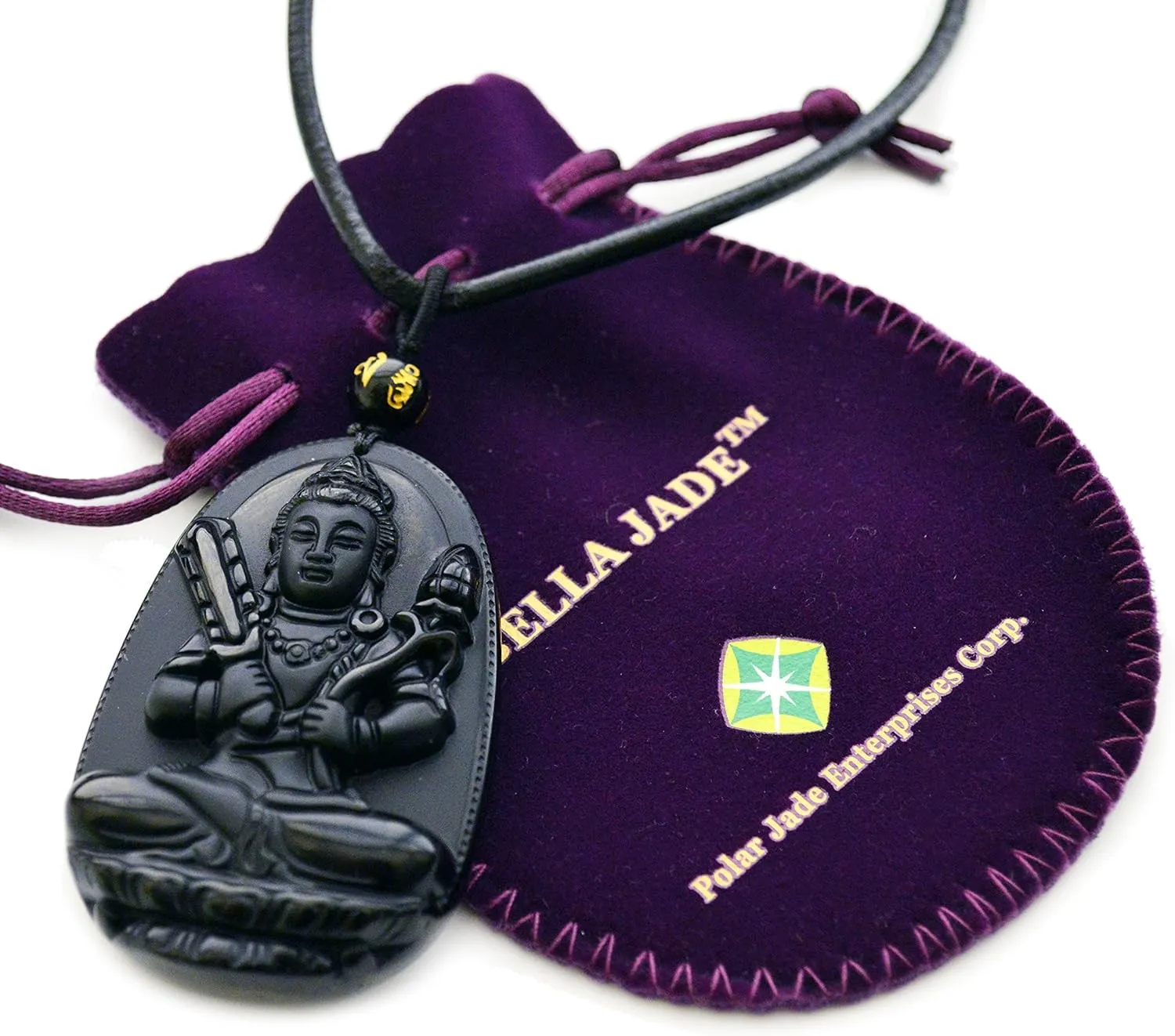Buddha Pendant Necklace Bodhisattva Amulet Talisman Made of Obsidian Gemstone