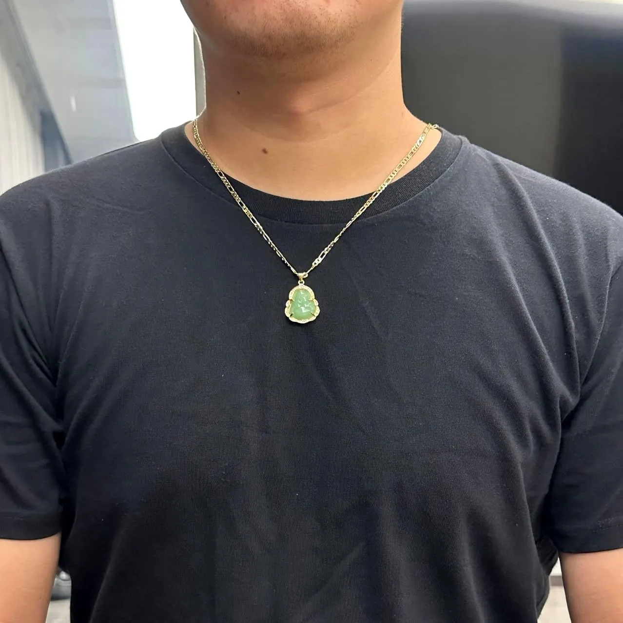 Buddha Pendant Necklace for Women Men 18K Gold Plated Zircon Inlay Multi-color Buddha Head for Protection 3MM Flat Figaro Necklace Chain