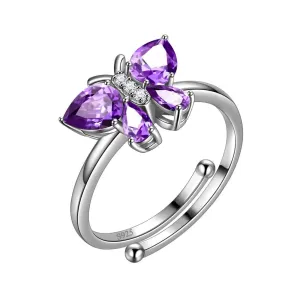 Butterfly Ring Band Birthstone February Amethyst Women Girls Jewelry Birthday Gift