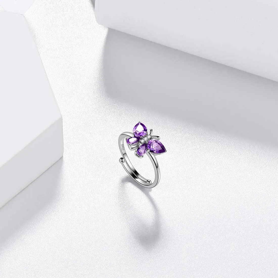 Butterfly Ring Band Birthstone February Amethyst Women Girls Jewelry Birthday Gift