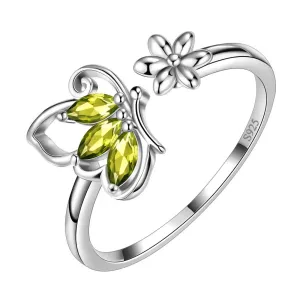 Butterfly Ring Open Birthstone August Peridot Women Girls Jewelry Birthday Gift