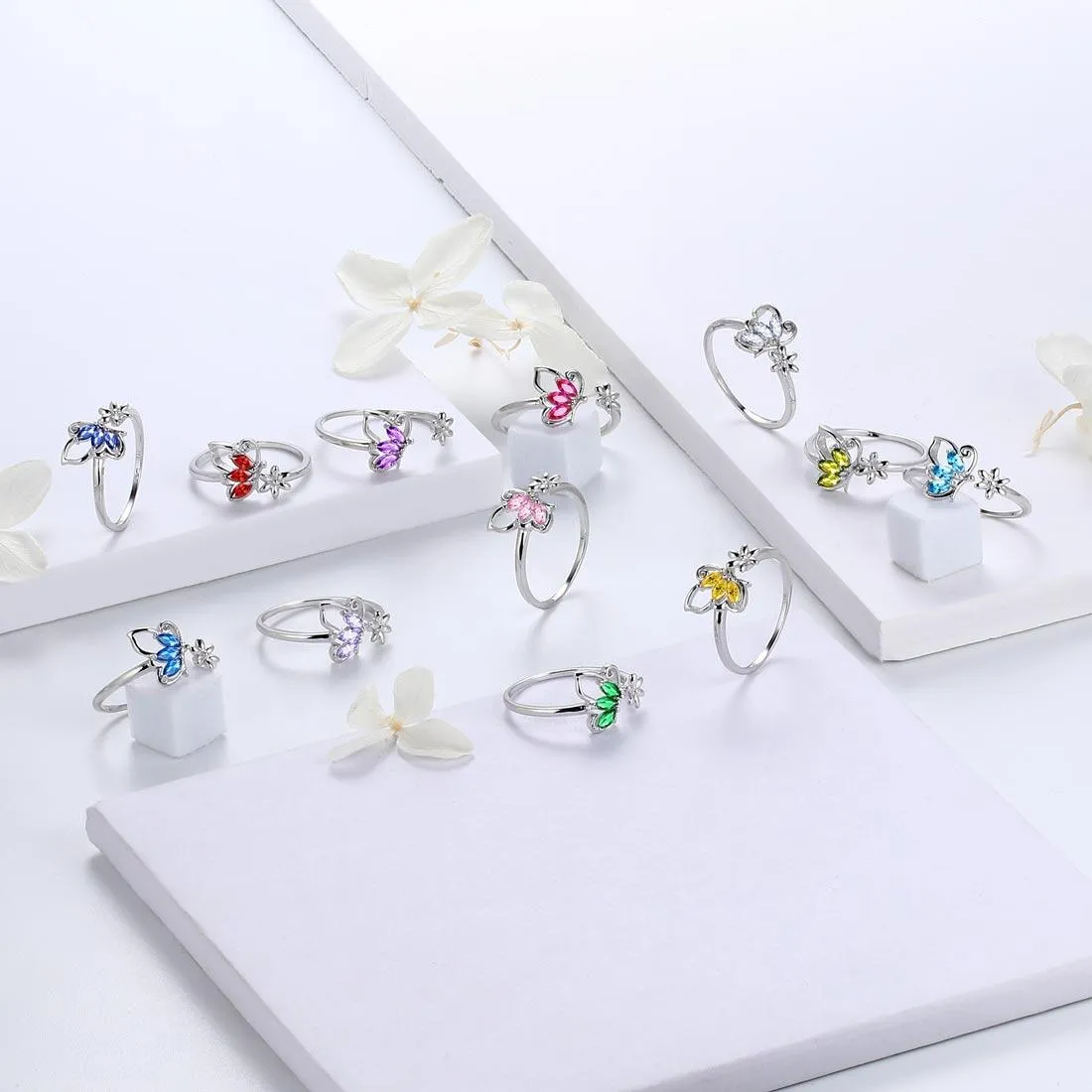 Butterfly Ring Open Birthstone August Peridot Women Girls Jewelry Birthday Gift