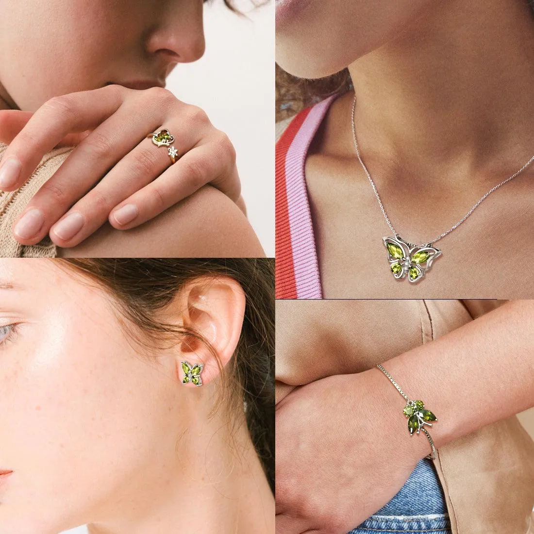 Butterfly Ring Open Birthstone August Peridot Women Girls Jewelry Birthday Gift