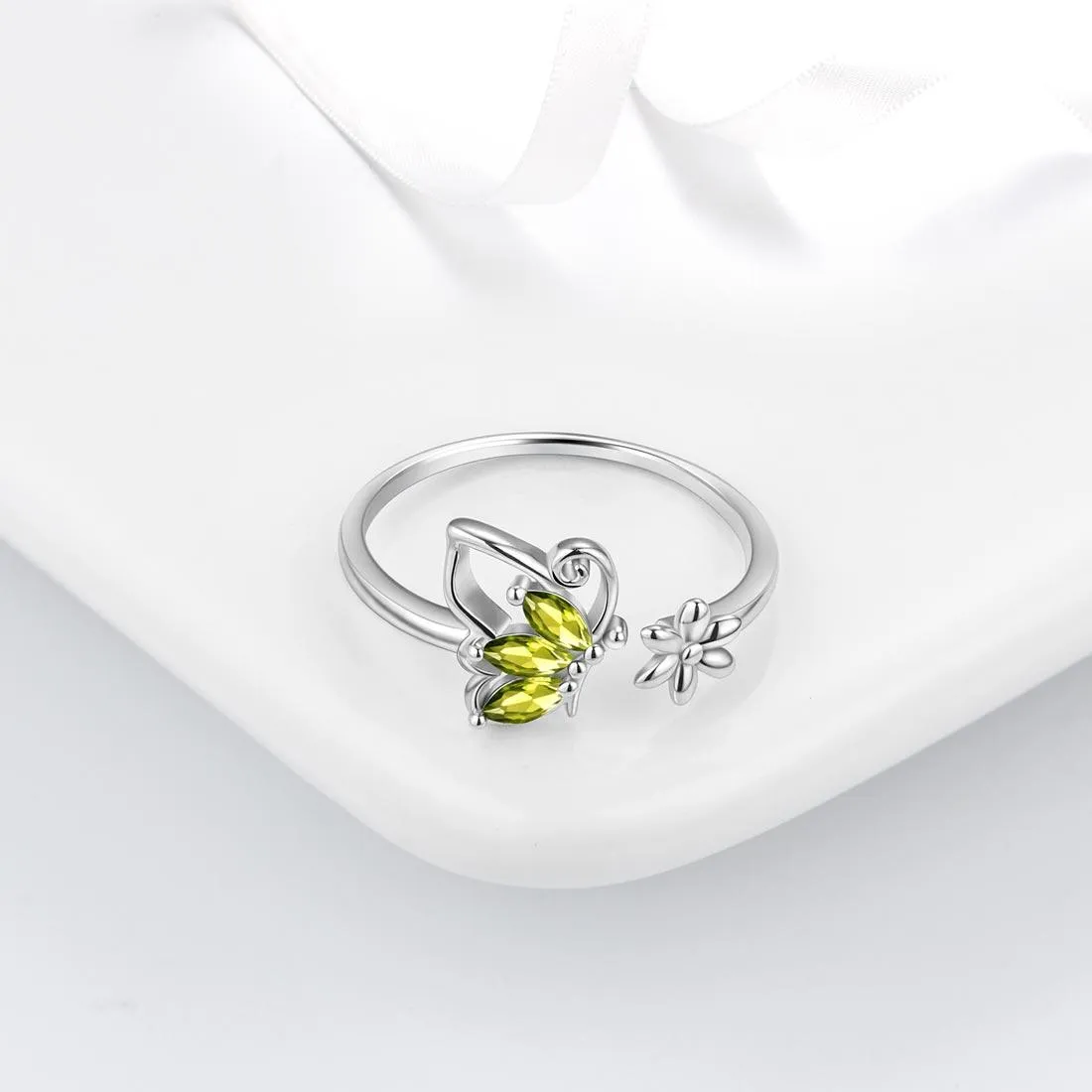 Butterfly Ring Open Birthstone August Peridot Women Girls Jewelry Birthday Gift