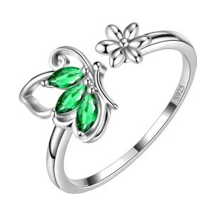 Butterfly Ring Open Birthstone May Emerald Women Girls Jewelry Birthday Gift