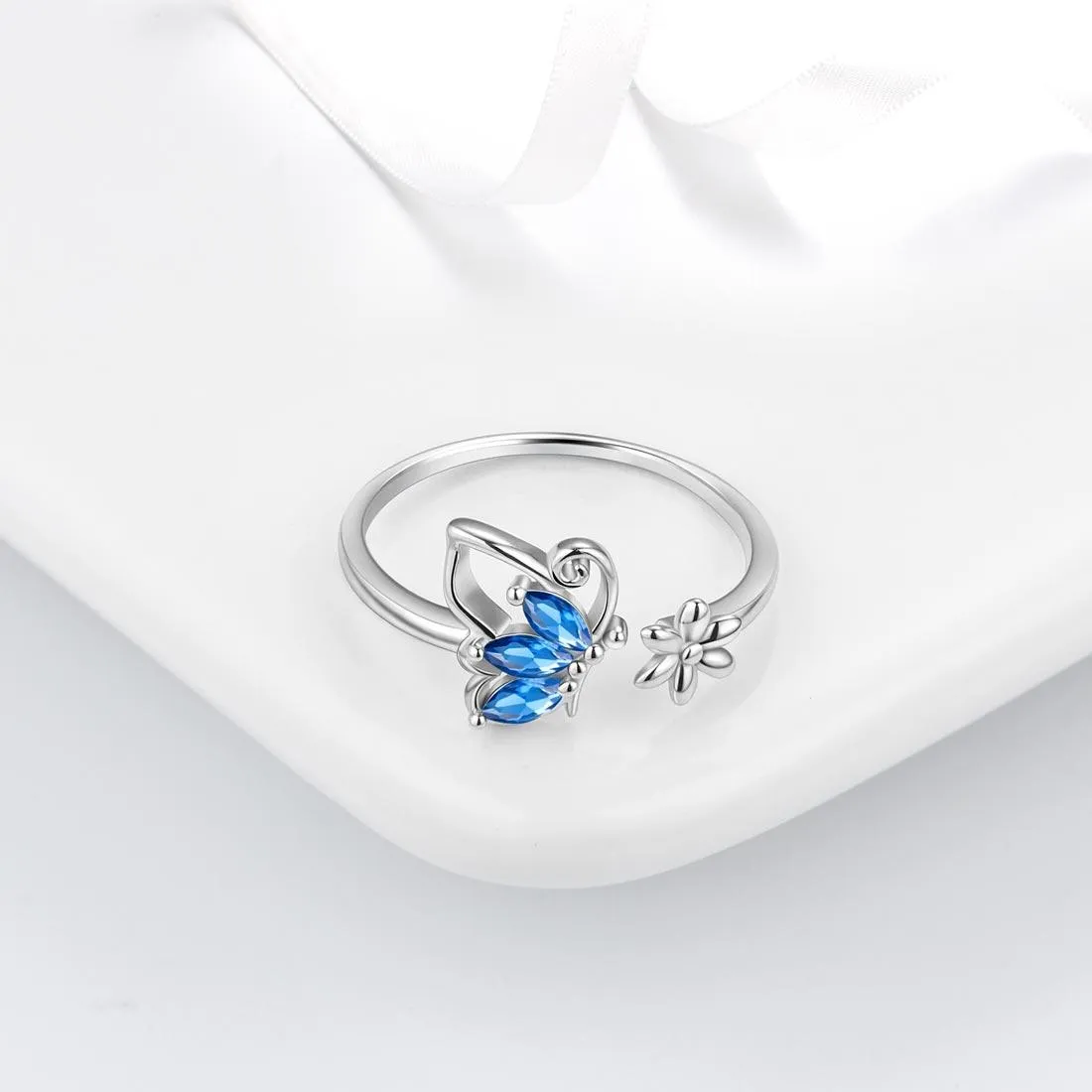 Butterfly Ring Open Birthstone September Sapphire Women Girls Jewelry Birthday Gift