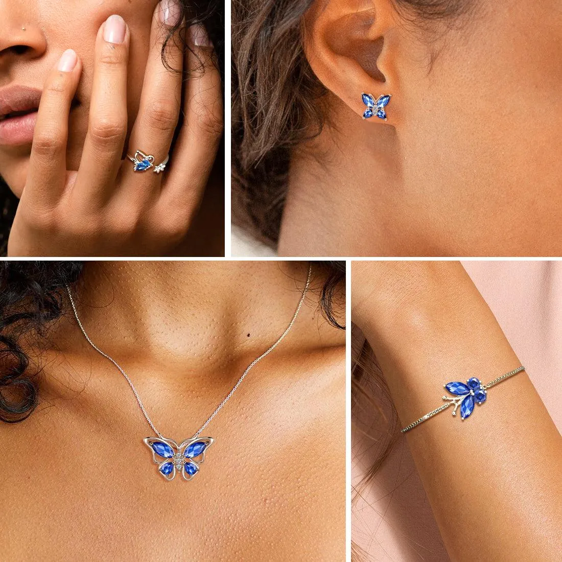 Butterfly Ring Open Birthstone September Sapphire Women Girls Jewelry Birthday Gift