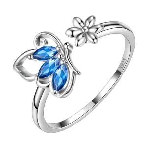 Butterfly Ring Open Birthstone September Sapphire Women Girls Jewelry Birthday Gift