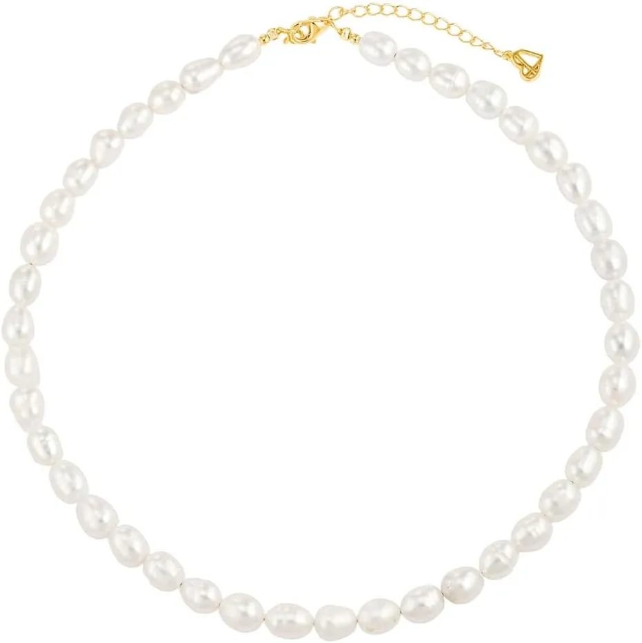 CAITLYNMINIMALIST 18K Gold Sterling Silver Freshwater Adjustable Statement Bold | Dainty | Pearl & Paperclip Chain Beaded Necklace for Women