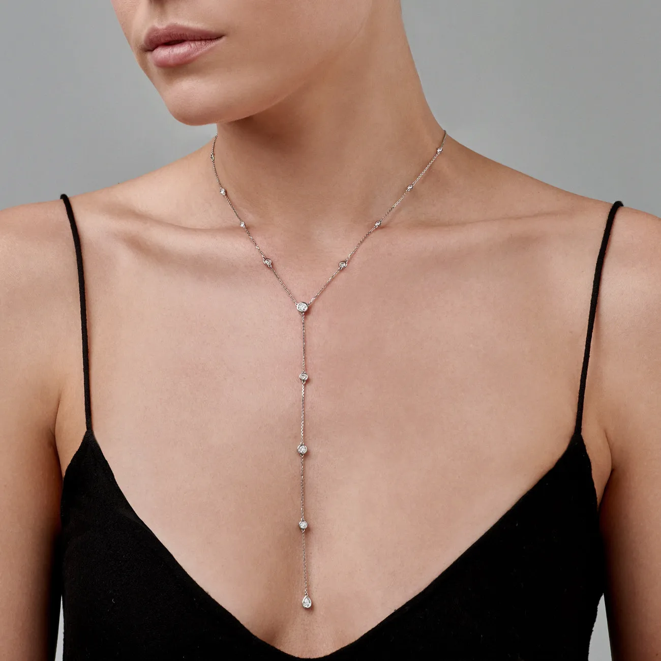 Capri Dreaming® Dot Chain Lariat Necklace | White Gold