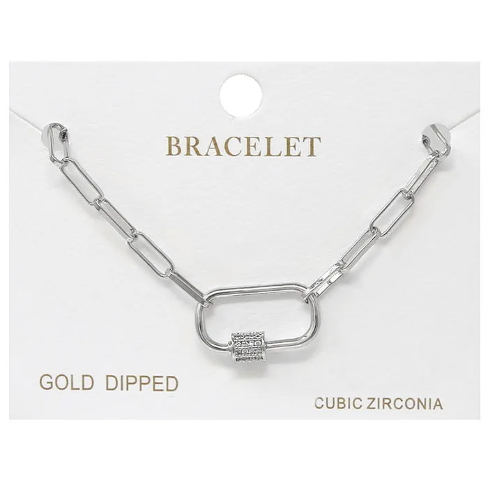 Carabiner Lock CZ Pave Charm Linked Chain Bracelet