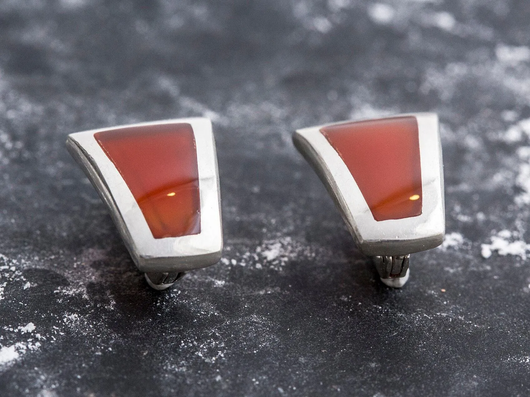 Carnelian Earrings - Triangle Statement Earrings - Asymmetric Carnelian Earrings