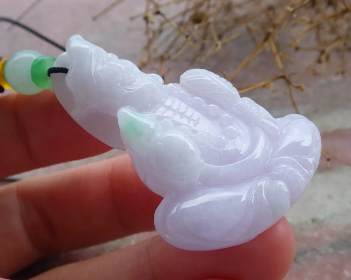 Certified Green Lavender A Jade jadeite pendant Ji Kung Buddha God ?? 666637 AS