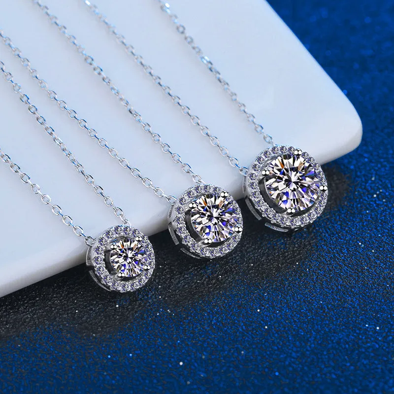 Certified Moissanite 0.5-2CT VVS Brilliant Moissanite Diamond Halo Pendent
