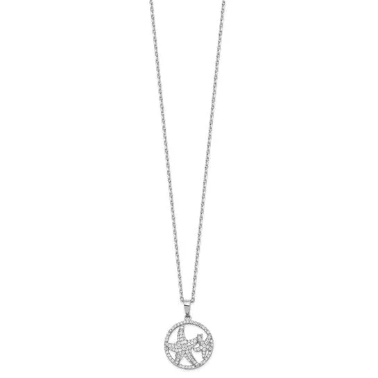 Cheryl M Sterling Silver Rhodium-plated Brilliant-cut Starfish Circle 16 Inch Necklace with 2 Inch Extender