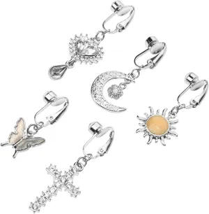 Chic Navel Jewelry Non Piercing Belly Rings for Women 5pcs Silver Belly Button Rings