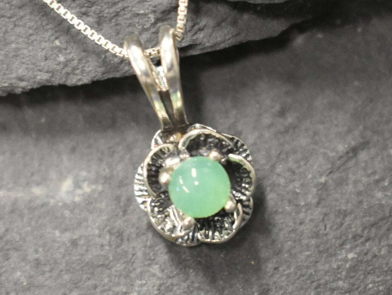 Chrysoprase Necklace - Dainty Green Pendant - Vintage Rose Necklace
