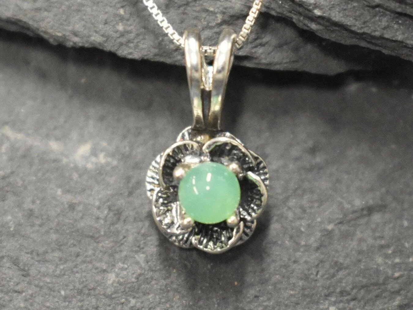 Chrysoprase Necklace - Dainty Green Pendant - Vintage Rose Necklace