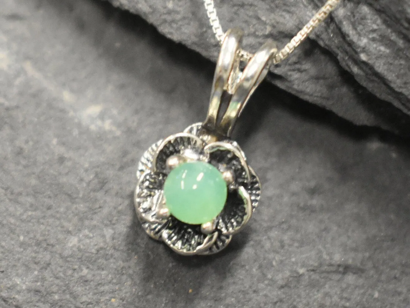 Chrysoprase Necklace - Dainty Green Pendant - Vintage Rose Necklace