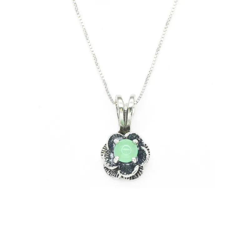 Chrysoprase Necklace - Dainty Green Pendant - Vintage Rose Necklace